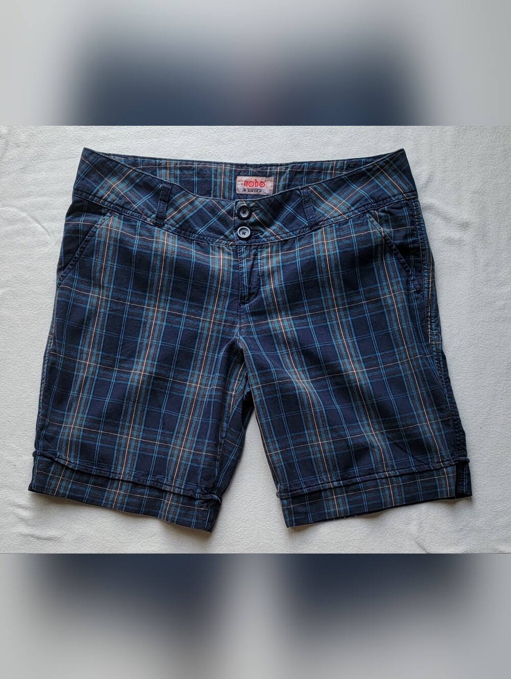NOBO Navy and Light Blue Plaid Bermuda Shorts